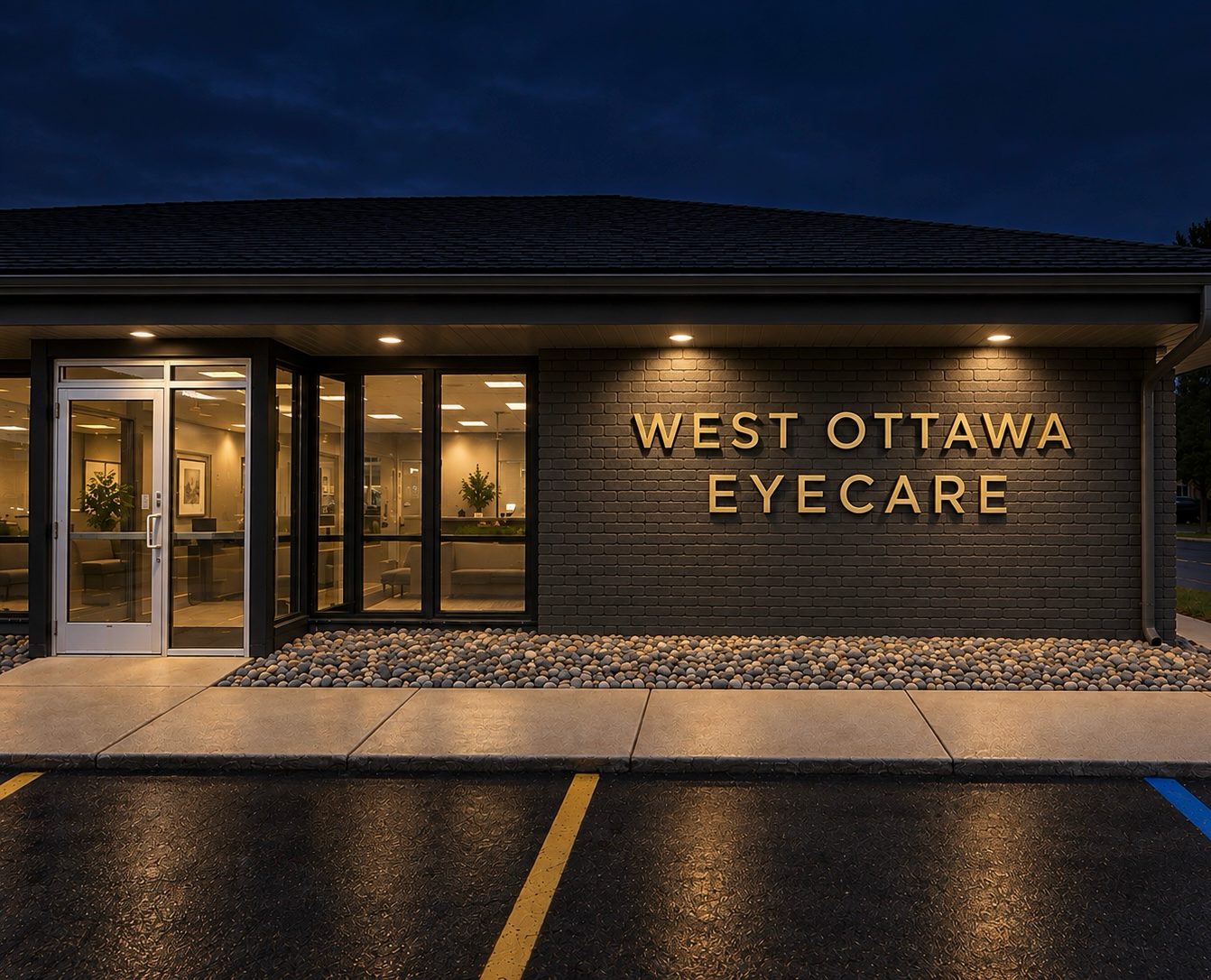 Rendering of the new West Ottawa Eyecare office at night